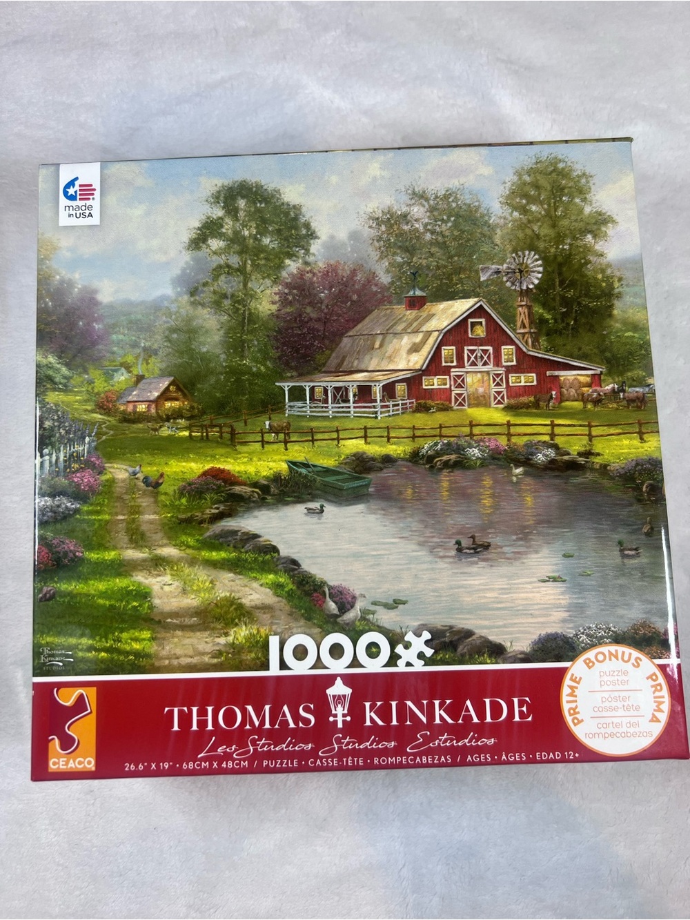 Thomas Kinkade Red Barn and Pond Puzzle — Red, Green, Blue